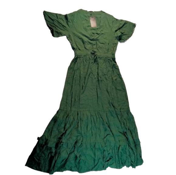 LJ's Boutique Dresses & Skirts - Boho Maxi Short Sleeve V Neck Ruffle Trim High Waisted Flowy Tiered Party Dress